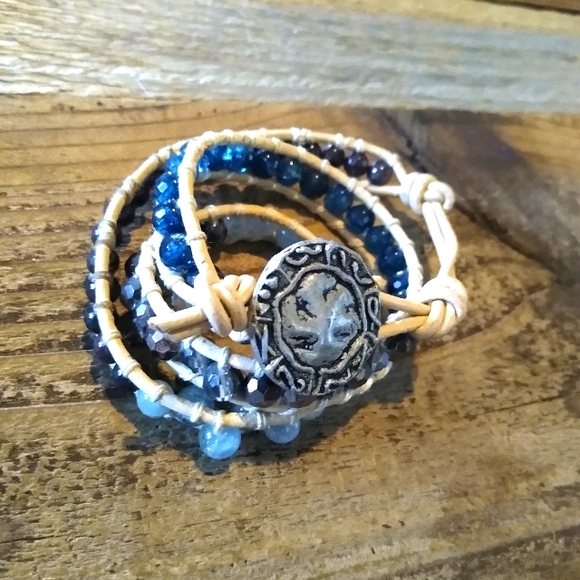 Jewelry - Handmade wrap bracelet with blue stones